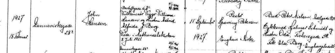Udsnit af Enghave kirkebog, John Hansen